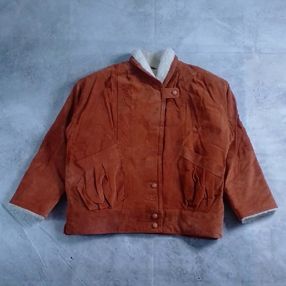 Vintage 80s Leather Sherpa Lined Jacket Shearling Collar